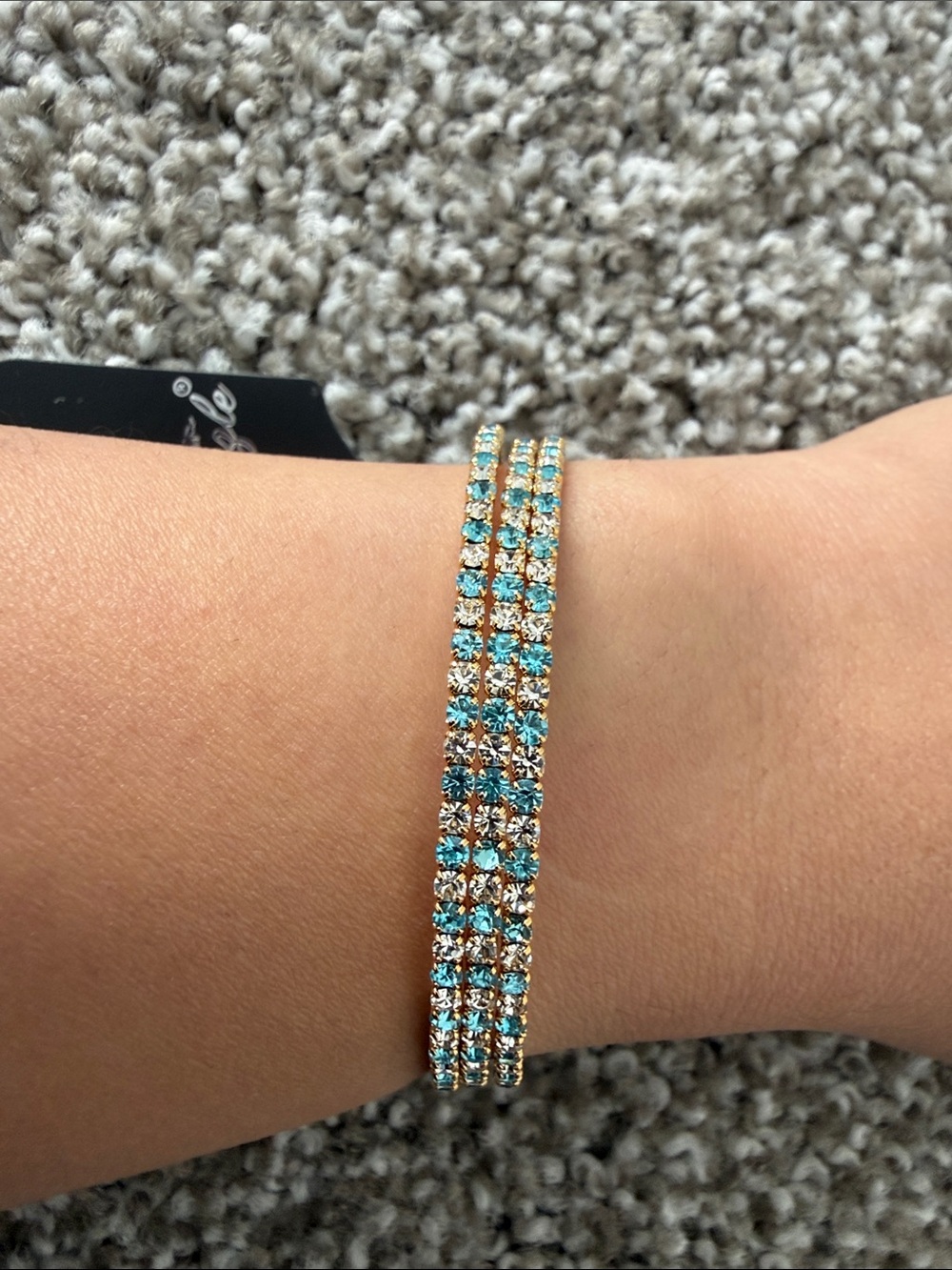 Gold-Tone Aqua Crystal Triple Wrap Bracelet - Picture 2 of 3